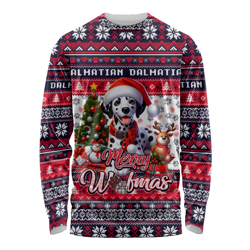 Dalmatian Merry Woofmas Long Sleeve Shirt Christmas Dog Art Style - Wonder Print Shop