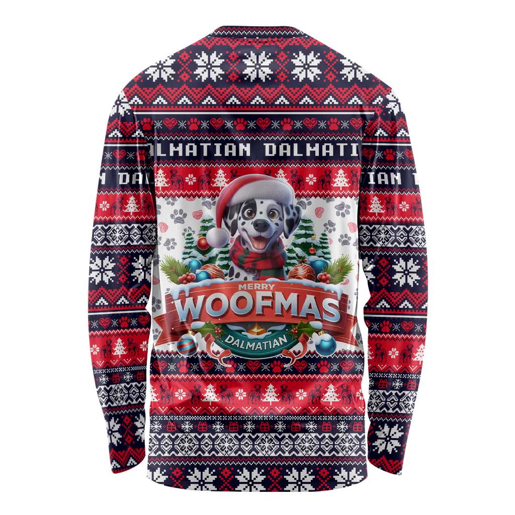 Dalmatian Merry Woofmas Long Sleeve Shirt Christmas Dog Art Style - Wonder Print Shop