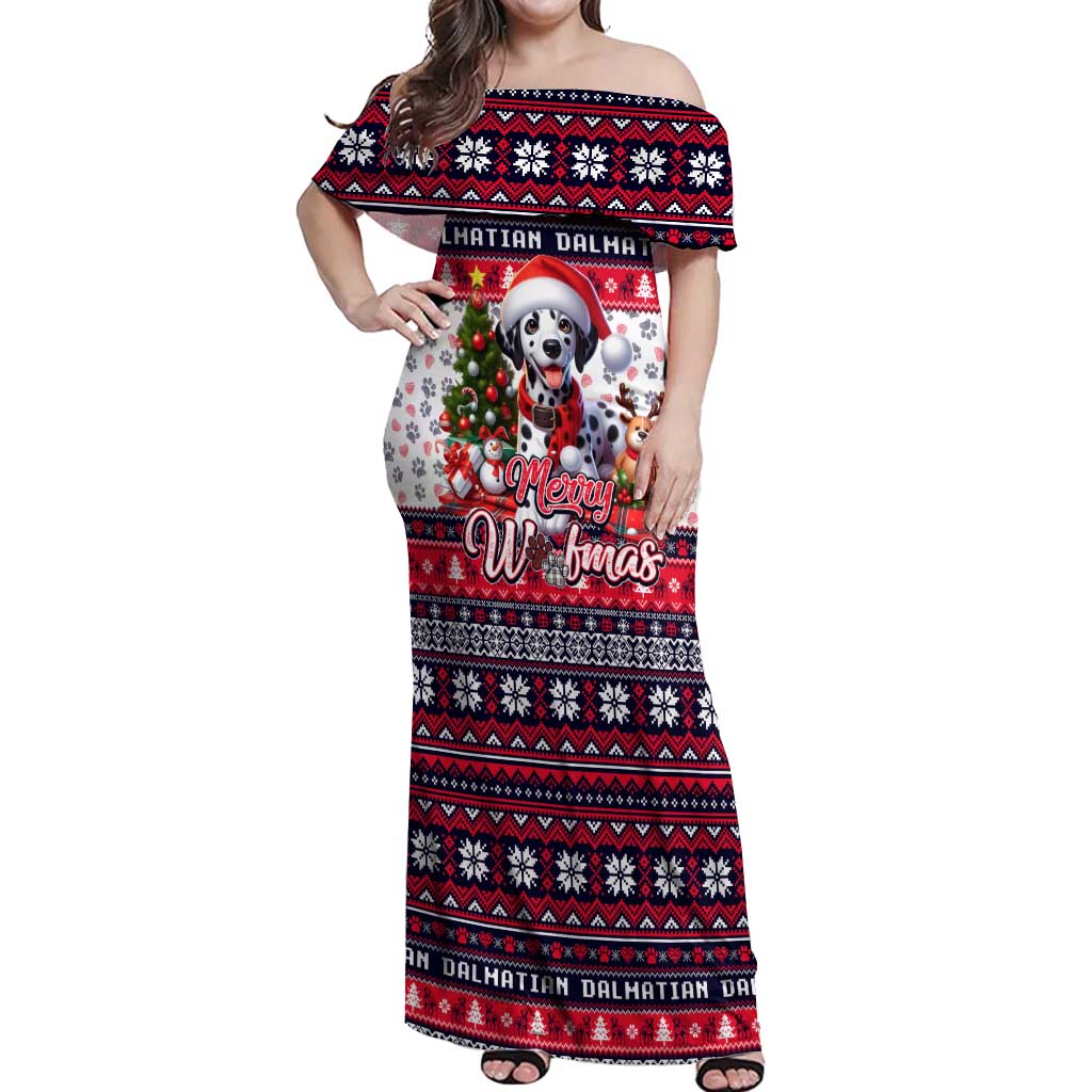 Dalmatian Merry Woofmas Off Shoulder Maxi Dress Christmas Dog Art Style - Wonder Print Shop