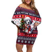Dalmatian Merry Woofmas Off Shoulder Short Dress Christmas Dog Art Style - Wonder Print Shop