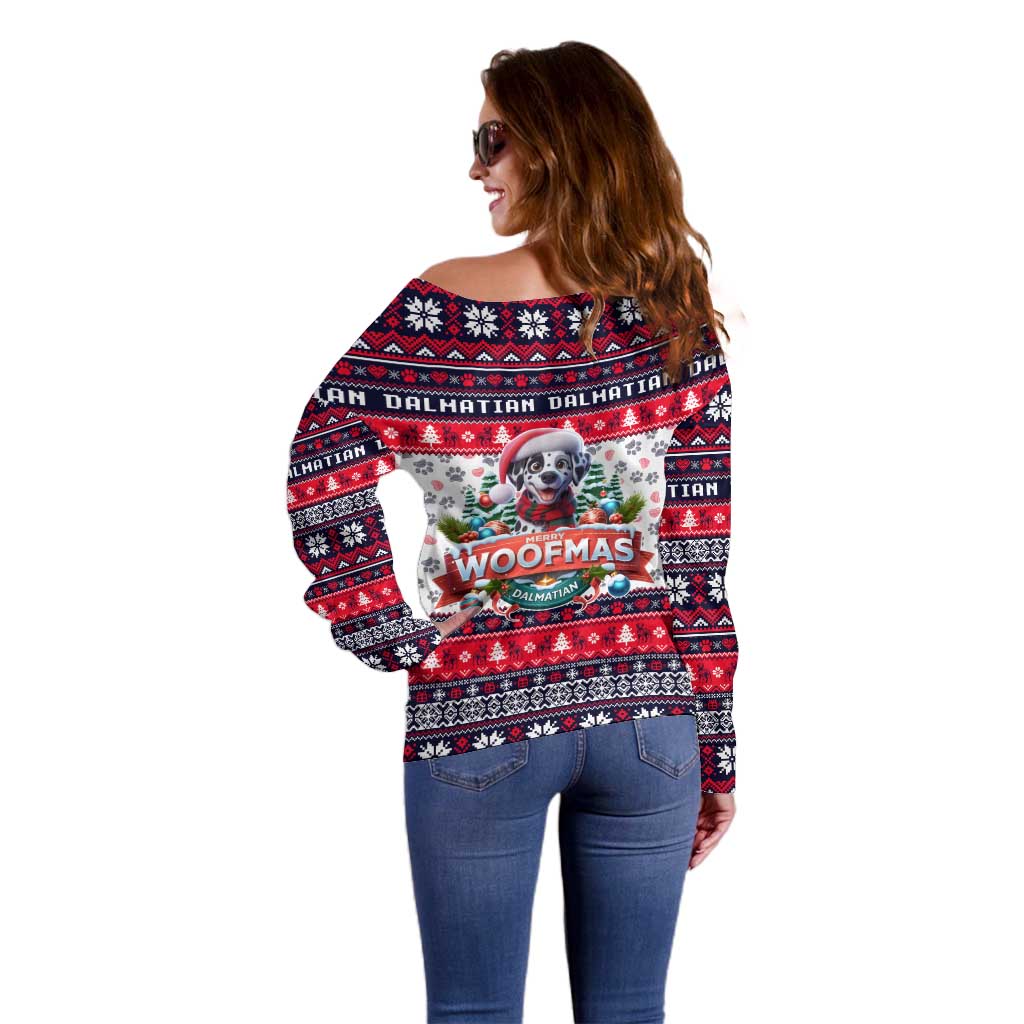 Dalmatian Merry Woofmas Off Shoulder Sweater Christmas Dog Art Style - Wonder Print Shop