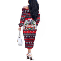 Dalmatian Merry Woofmas Off The Shoulder Long Sleeve Dress Christmas Dog Art Style - Wonder Print Shop