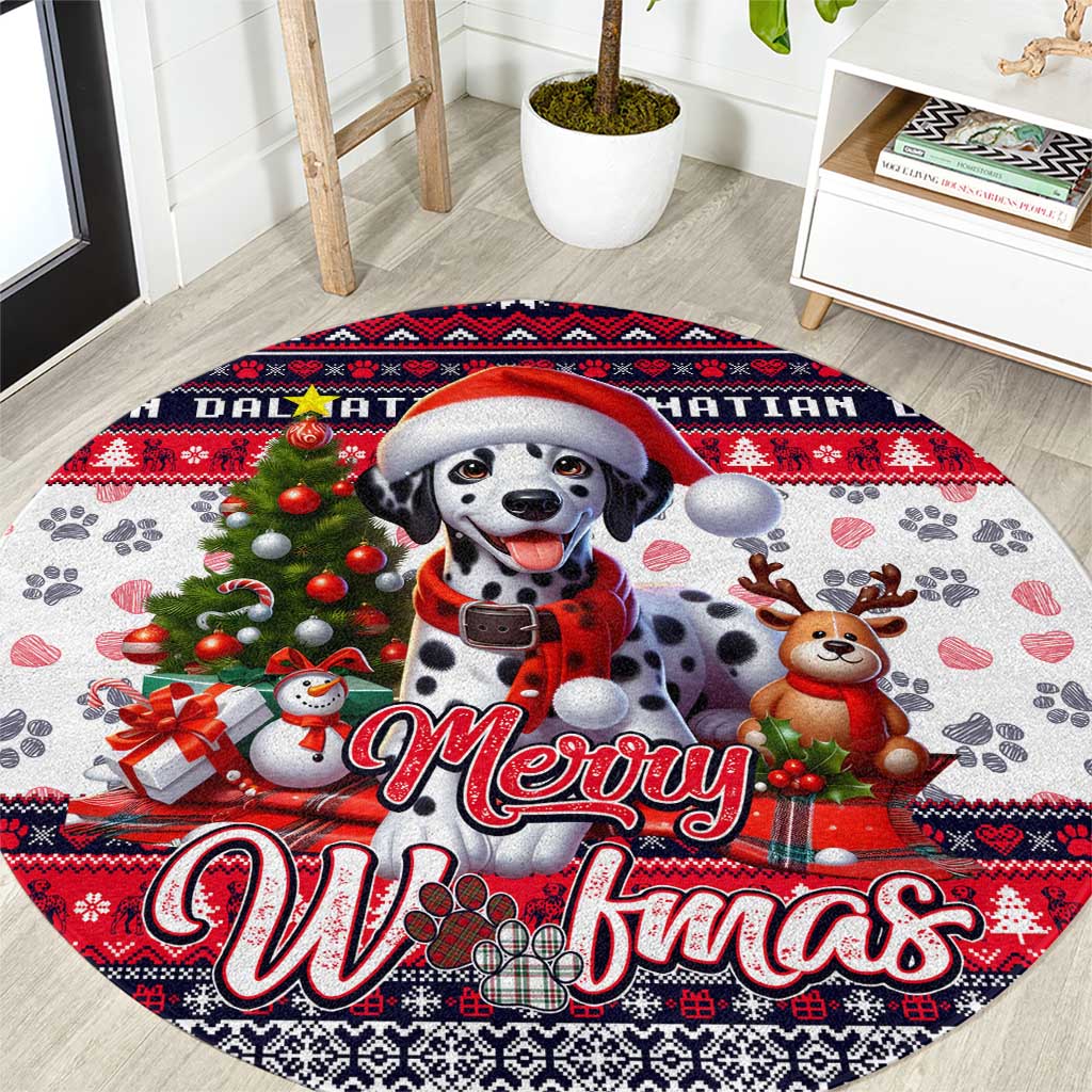 Dalmatian Merry Woofmas Round Carpet Christmas Dog Art Style