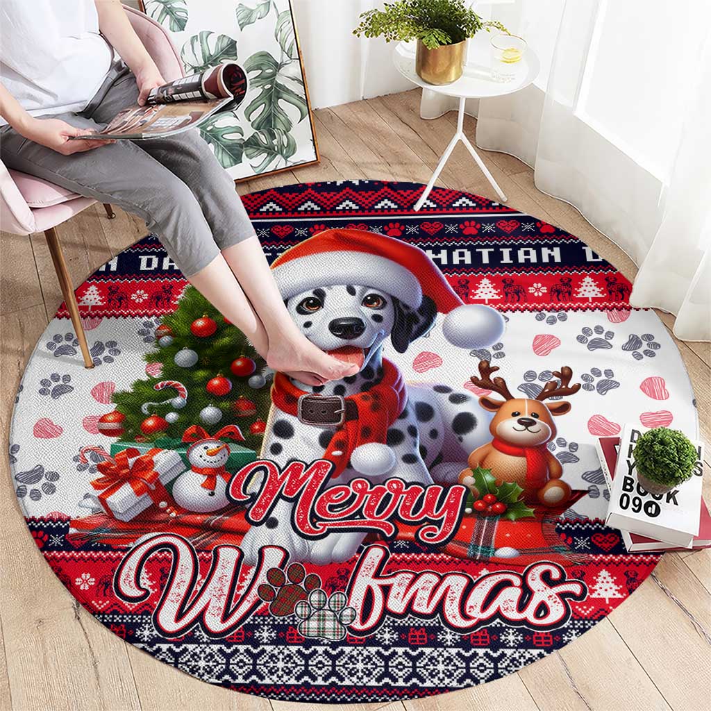 Dalmatian Merry Woofmas Round Carpet Christmas Dog Art Style