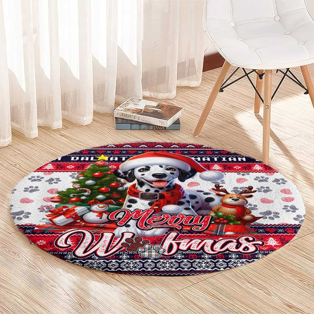 Dalmatian Merry Woofmas Round Carpet Christmas Dog Art Style