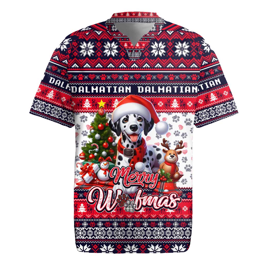 Dalmatian Merry Woofmas Rugby Jersey Christmas Dog Art Style - Wonder Print Shop