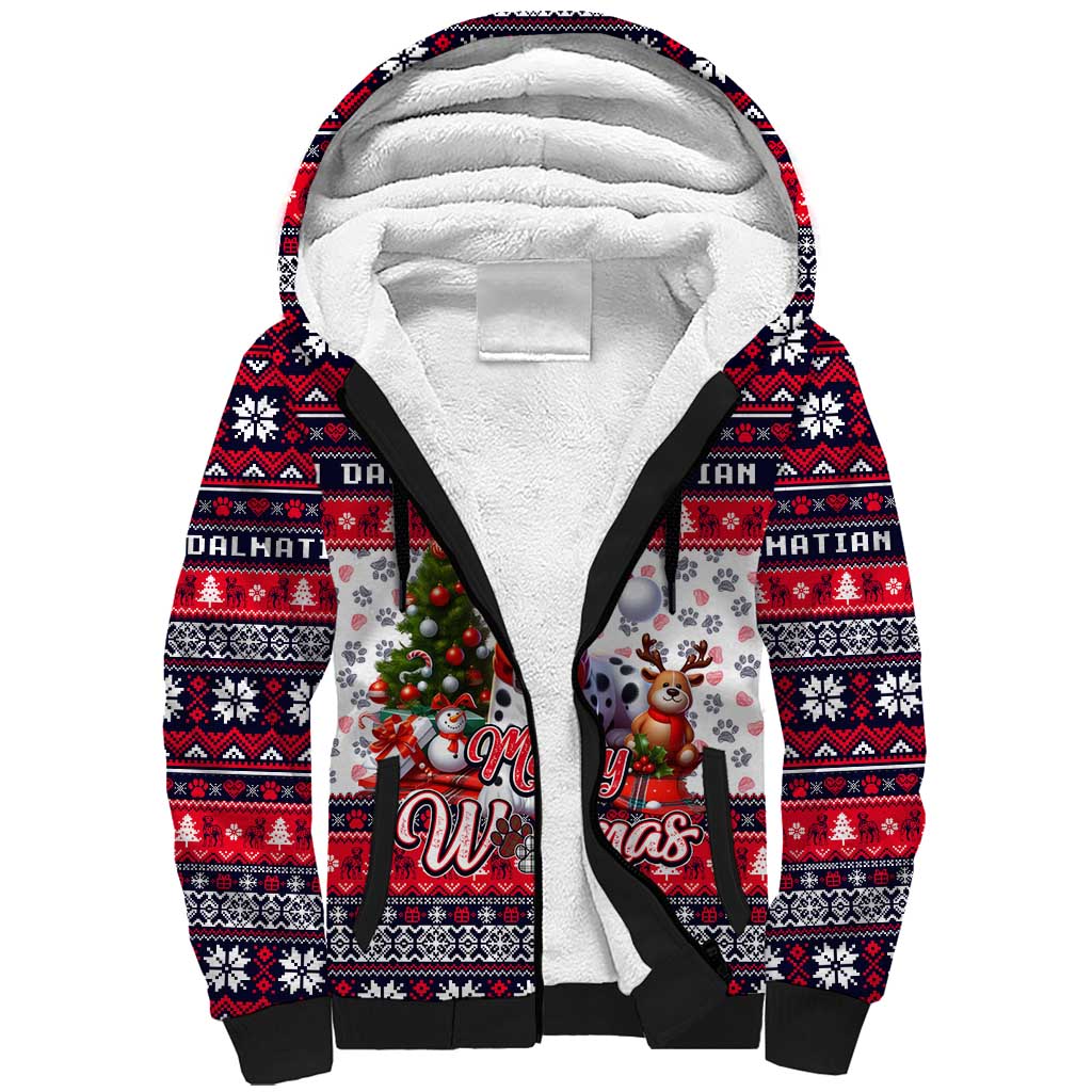 Dalmatian Merry Woofmas Sherpa Hoodie Christmas Dog Art Style - Wonder Print Shop