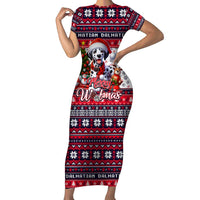 Dalmatian Merry Woofmas Short Sleeve Bodycon Dress Christmas Dog Art Style - Wonder Print Shop