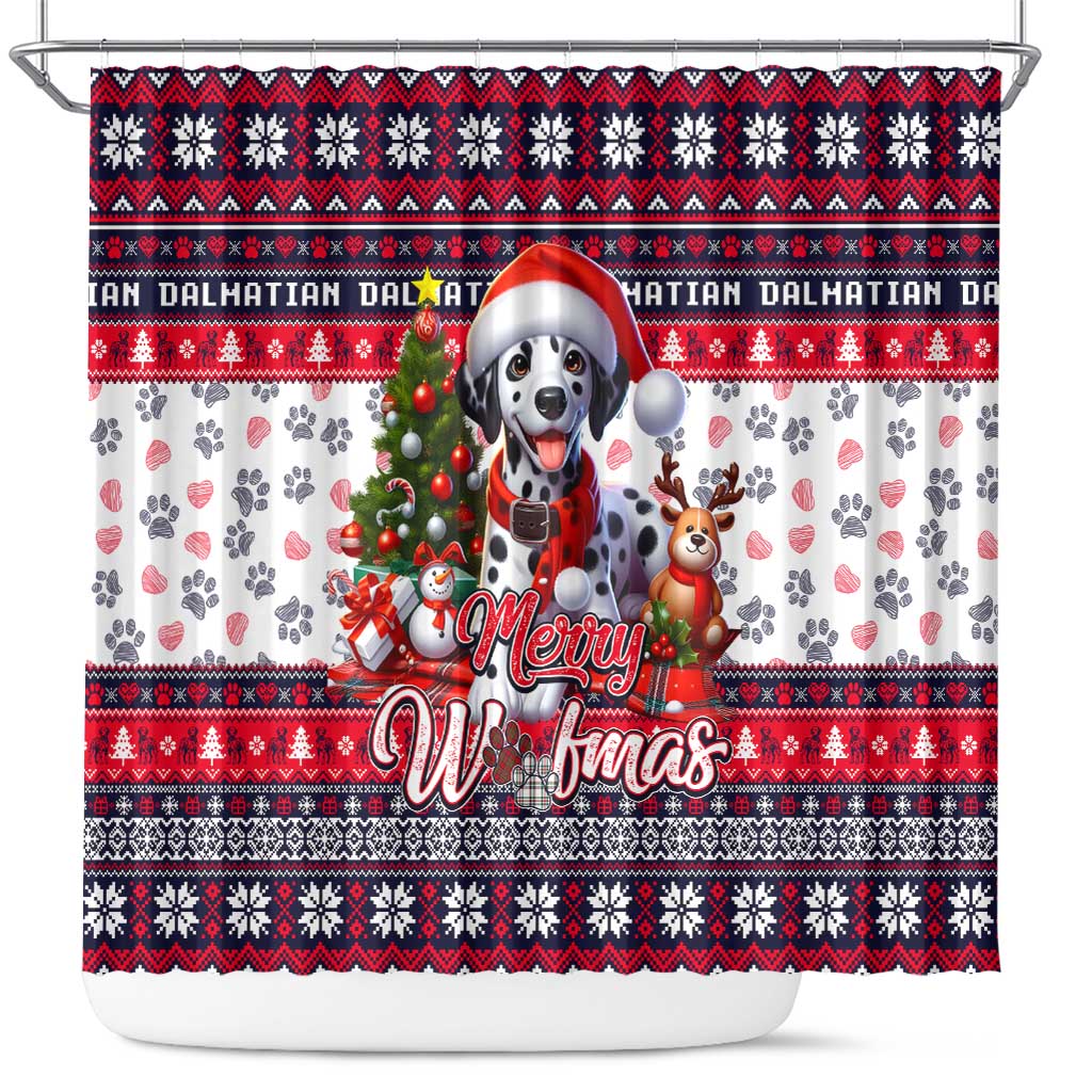 Dalmatian Merry Woofmas Shower Curtain Christmas Dog Art Style