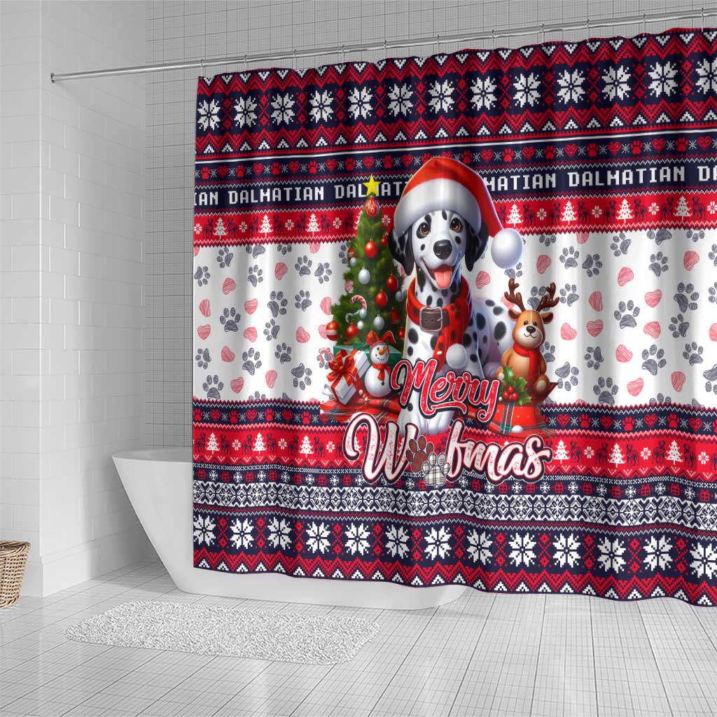 Dalmatian Merry Woofmas Shower Curtain Christmas Dog Art Style