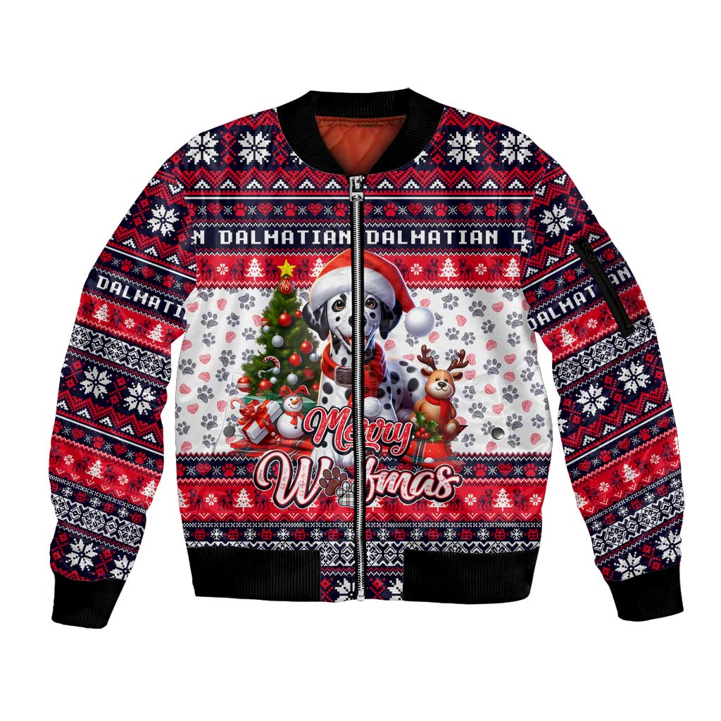 Dalmatian Merry Woofmas Sleeve Zip Bomber Jacket Christmas Dog Art Style - Wonder Print Shop