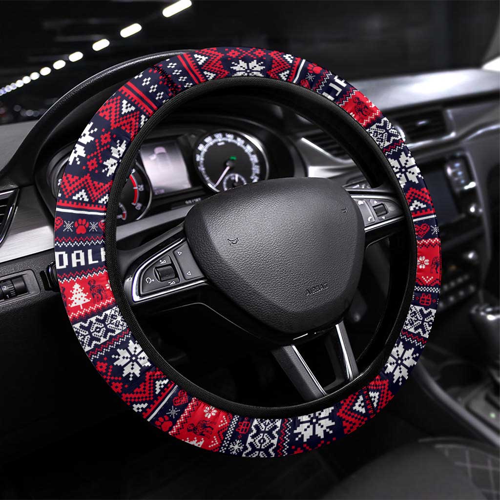 Dalmatian Merry Woofmas Steering Wheel Cover Christmas Dog Art Style - Wonder Print Shop