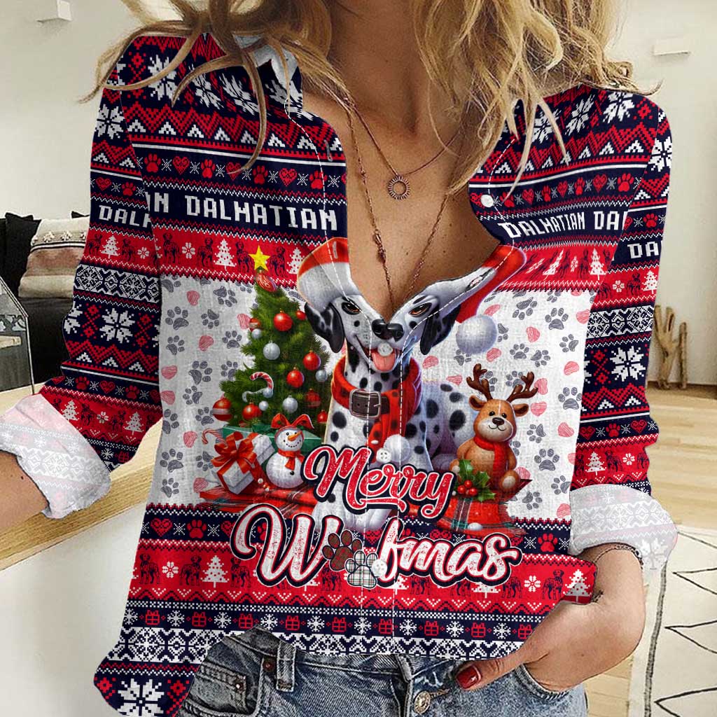Dalmatian Merry Woofmas Women Casual Shirt Christmas Dog Art Style - Wonder Print Shop