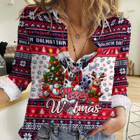 Dalmatian Merry Woofmas Women Casual Shirt Christmas Dog Art Style - Wonder Print Shop