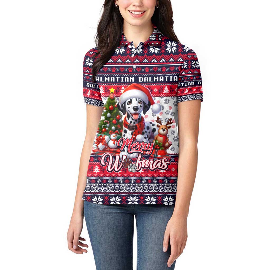 Dalmatian Merry Woofmas Women Polo Shirt Christmas Dog Art Style - Wonder Print Shop