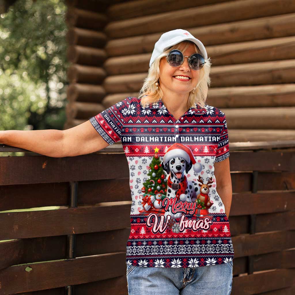 Dalmatian Merry Woofmas Women Polo Shirt Christmas Dog Art Style - Wonder Print Shop