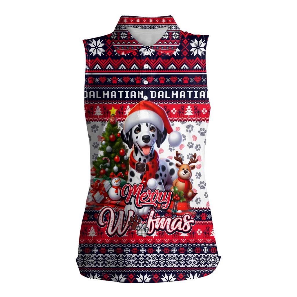 Dalmatian Merry Woofmas Women Sleeveless Polo Shirt Christmas Dog Art Style - Wonder Print Shop