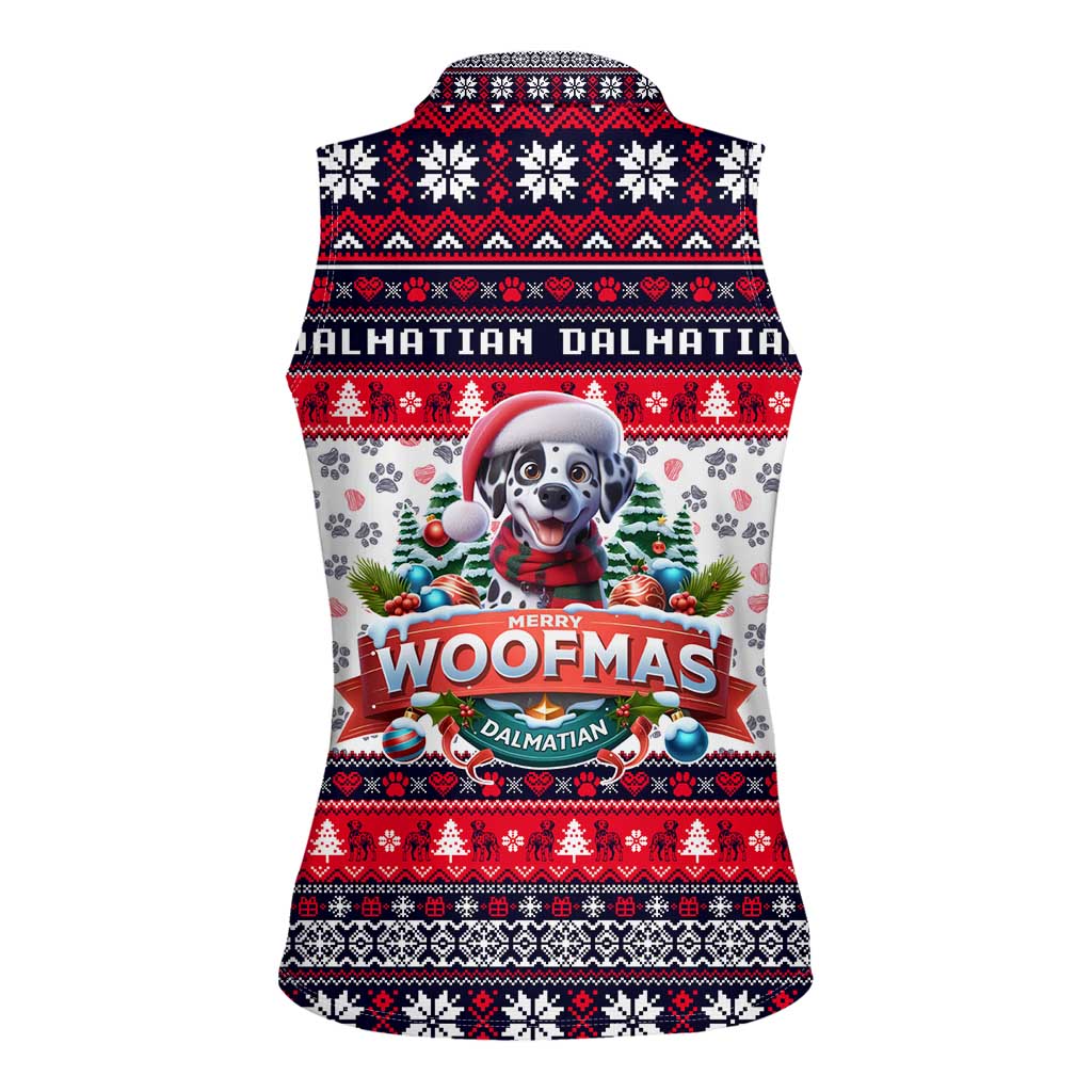 Dalmatian Merry Woofmas Women Sleeveless Polo Shirt Christmas Dog Art Style - Wonder Print Shop
