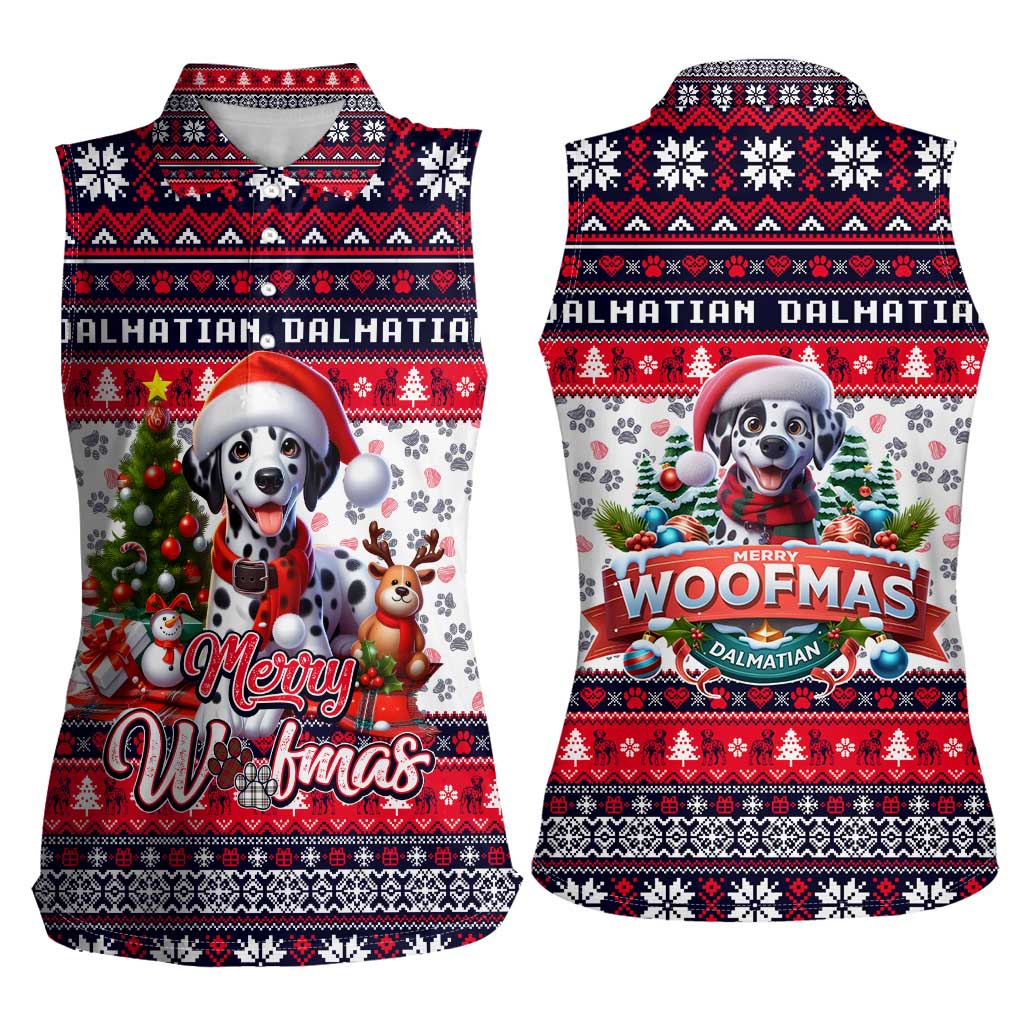 Dalmatian Merry Woofmas Women Sleeveless Polo Shirt Christmas Dog Art Style - Wonder Print Shop