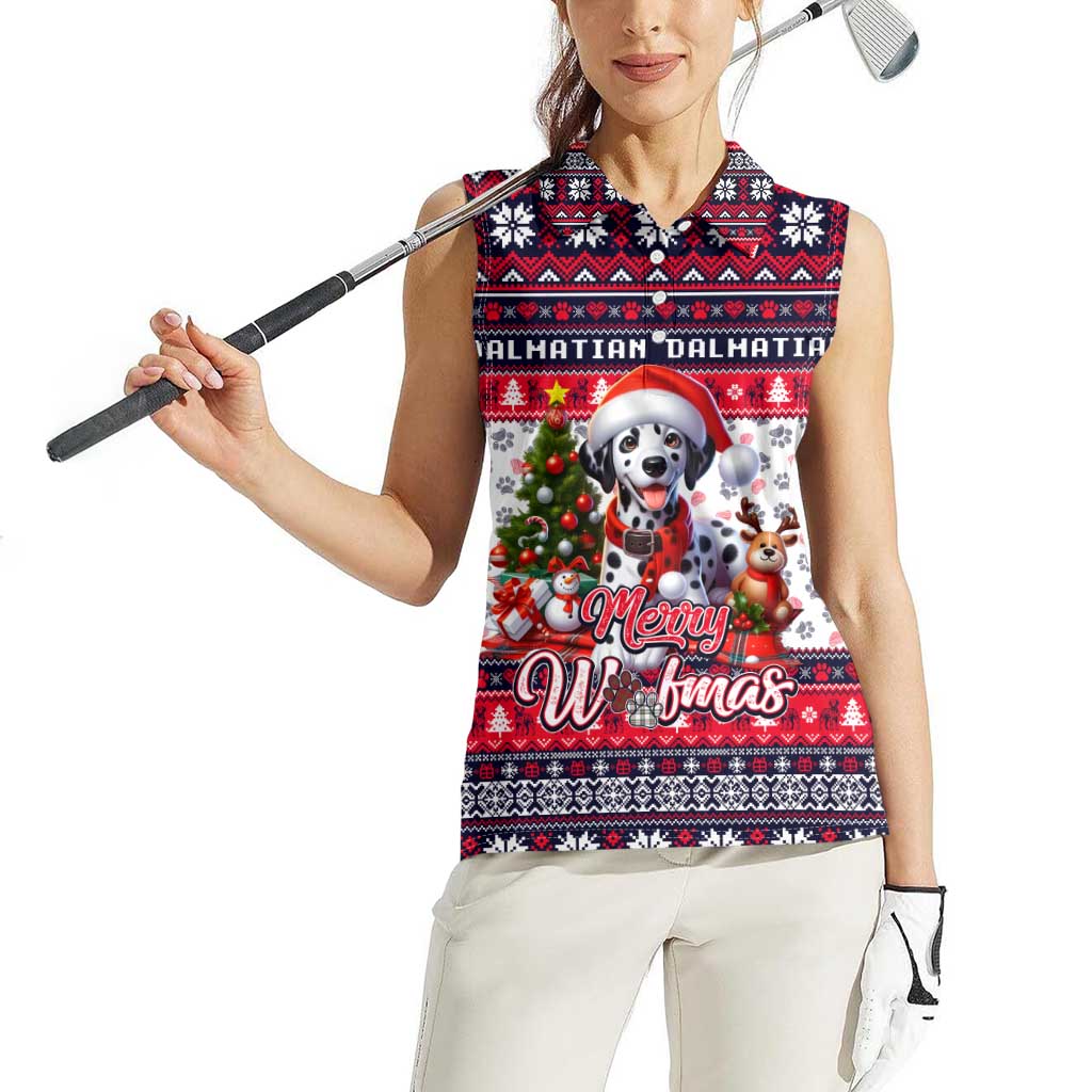 Dalmatian Merry Woofmas Women Sleeveless Polo Shirt Christmas Dog Art Style - Wonder Print Shop