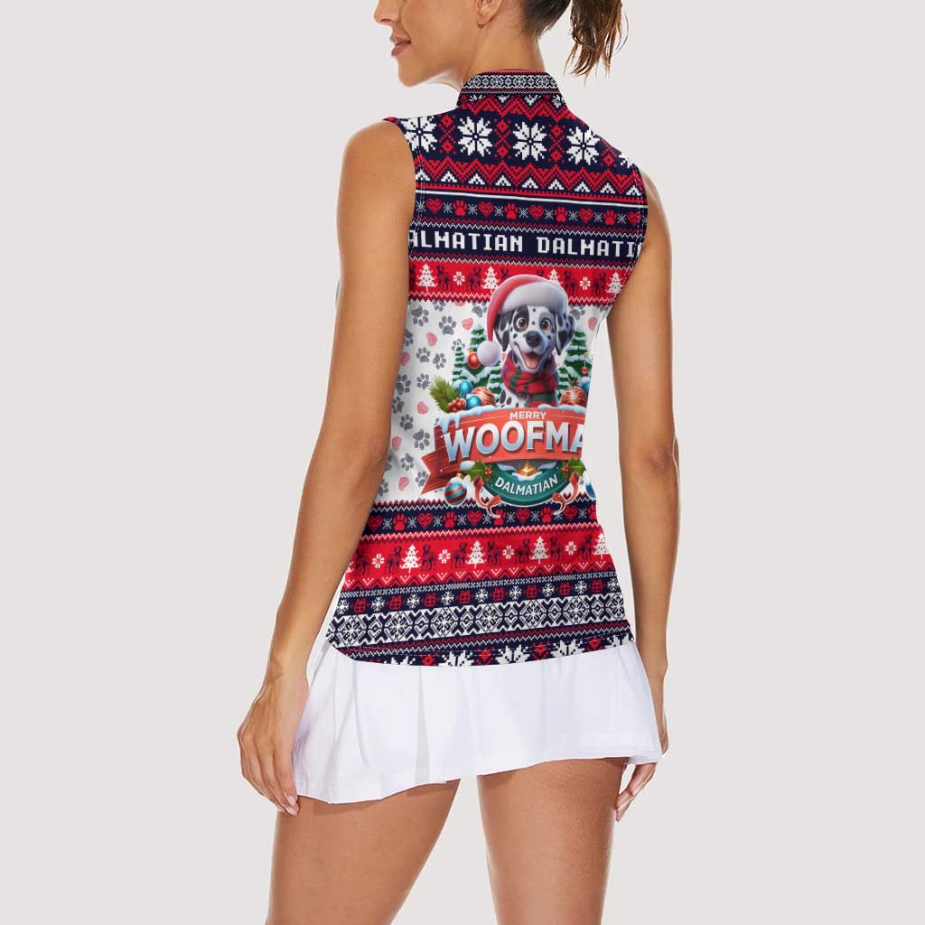 Dalmatian Merry Woofmas Women Sleeveless Polo Shirt Christmas Dog Art Style - Wonder Print Shop