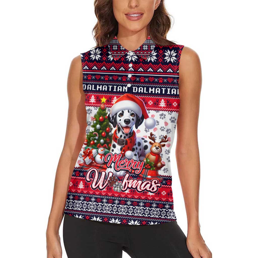 Dalmatian Merry Woofmas Women Sleeveless Polo Shirt Christmas Dog Art Style - Wonder Print Shop