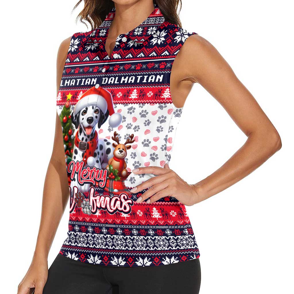 Dalmatian Merry Woofmas Women Sleeveless Polo Shirt Christmas Dog Art Style - Wonder Print Shop