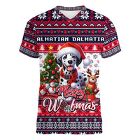Dalmatian Merry Woofmas Women V-Neck T-Shirt Christmas Dog Art Style - Wonder Print Shop