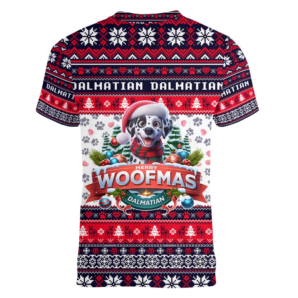 Dalmatian Merry Woofmas Women V-Neck T-Shirt Christmas Dog Art Style - Wonder Print Shop