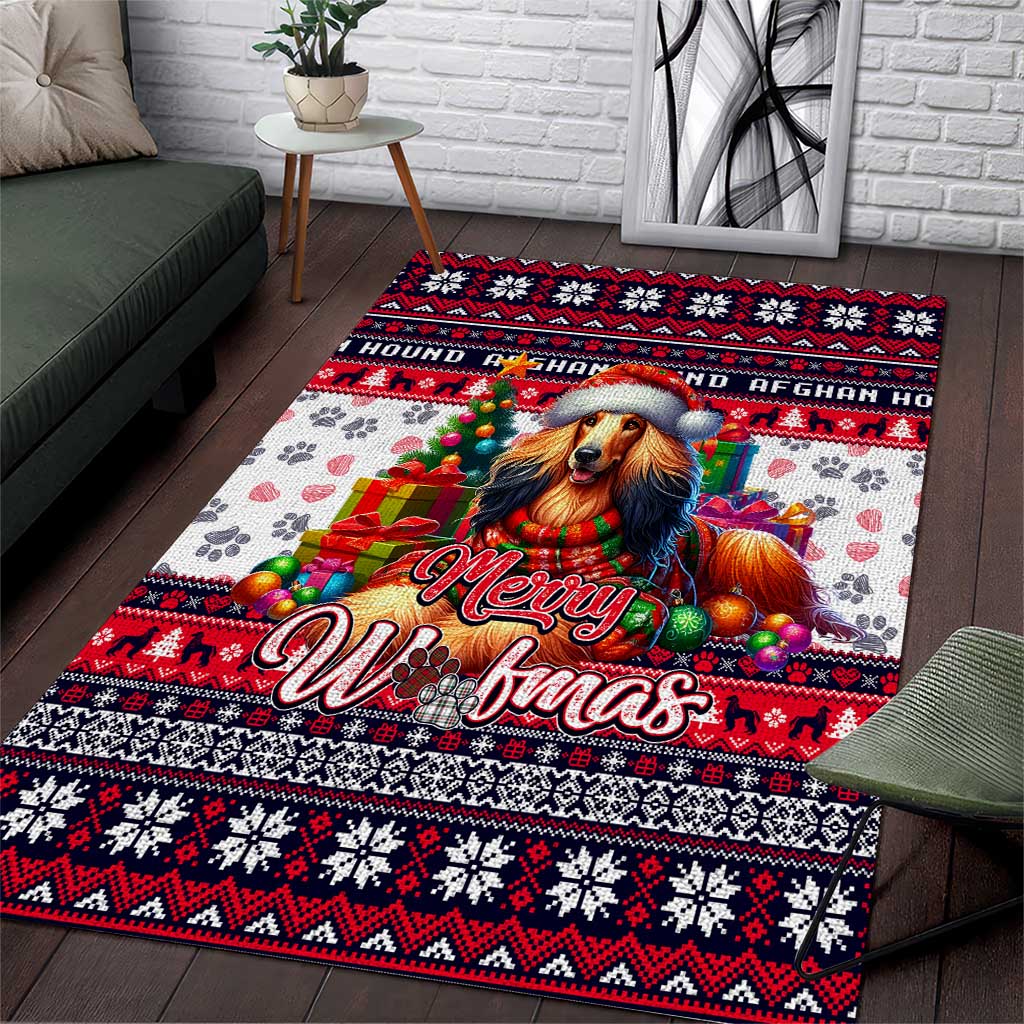 Afghan Hound Merry Woofmas Area Rug Christmas Dog Art Style - Wonder Print Shop
