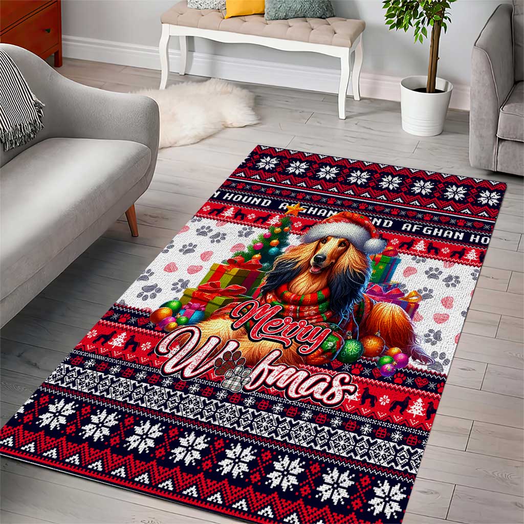 Afghan Hound Merry Woofmas Area Rug Christmas Dog Art Style - Wonder Print Shop