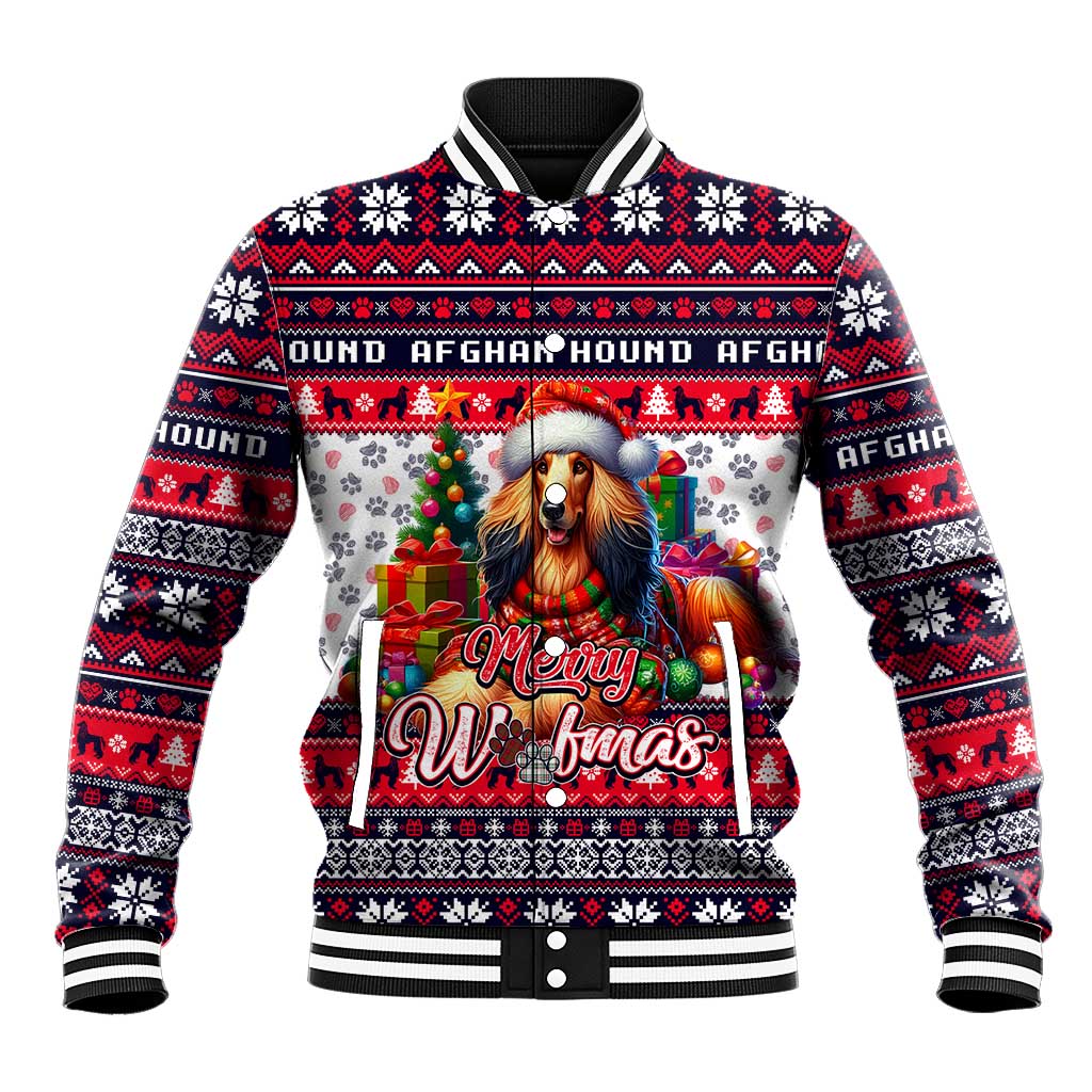 Afghan Hound Merry Woofmas Baseball Jacket Christmas Dog Art Style - Wonder Print Shop