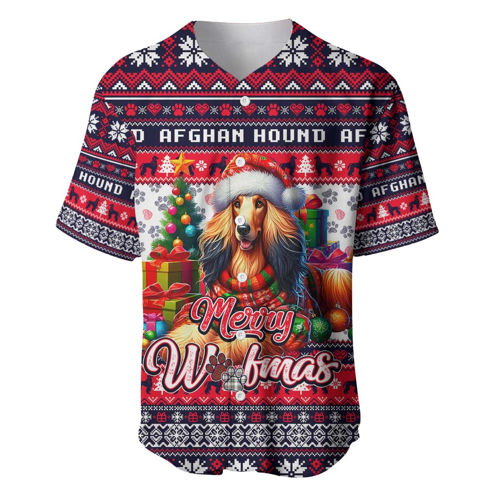 Afghan Hound Merry Woofmas Baseball Jersey Christmas Dog Art Style - Wonder Print Shop