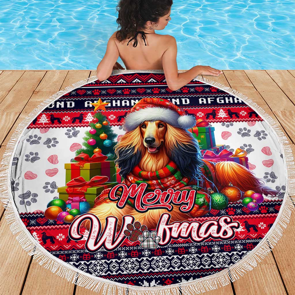 Afghan Hound Merry Woofmas Beach Blanket Christmas Dog Art Style - Wonder Print Shop