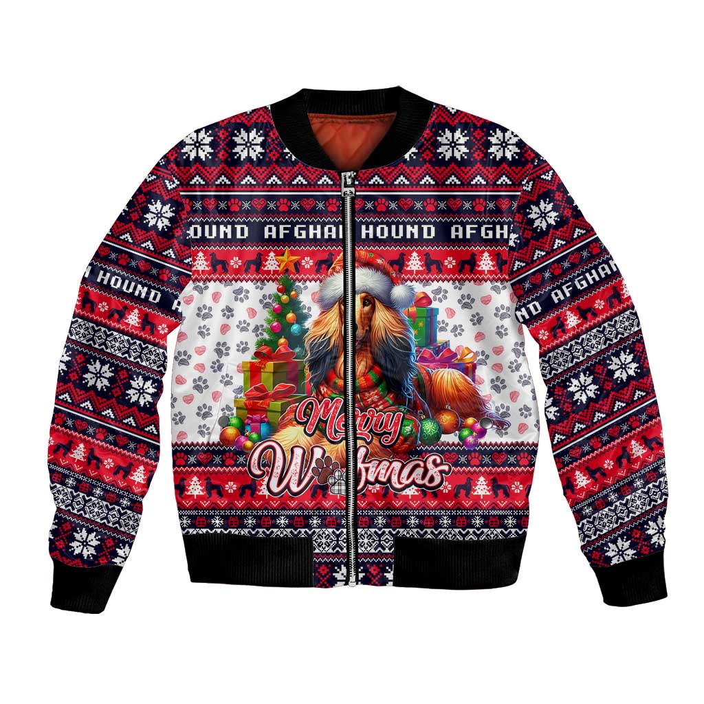 Afghan Hound Merry Woofmas Bomber Jacket Christmas Dog Art Style - Wonder Print Shop
