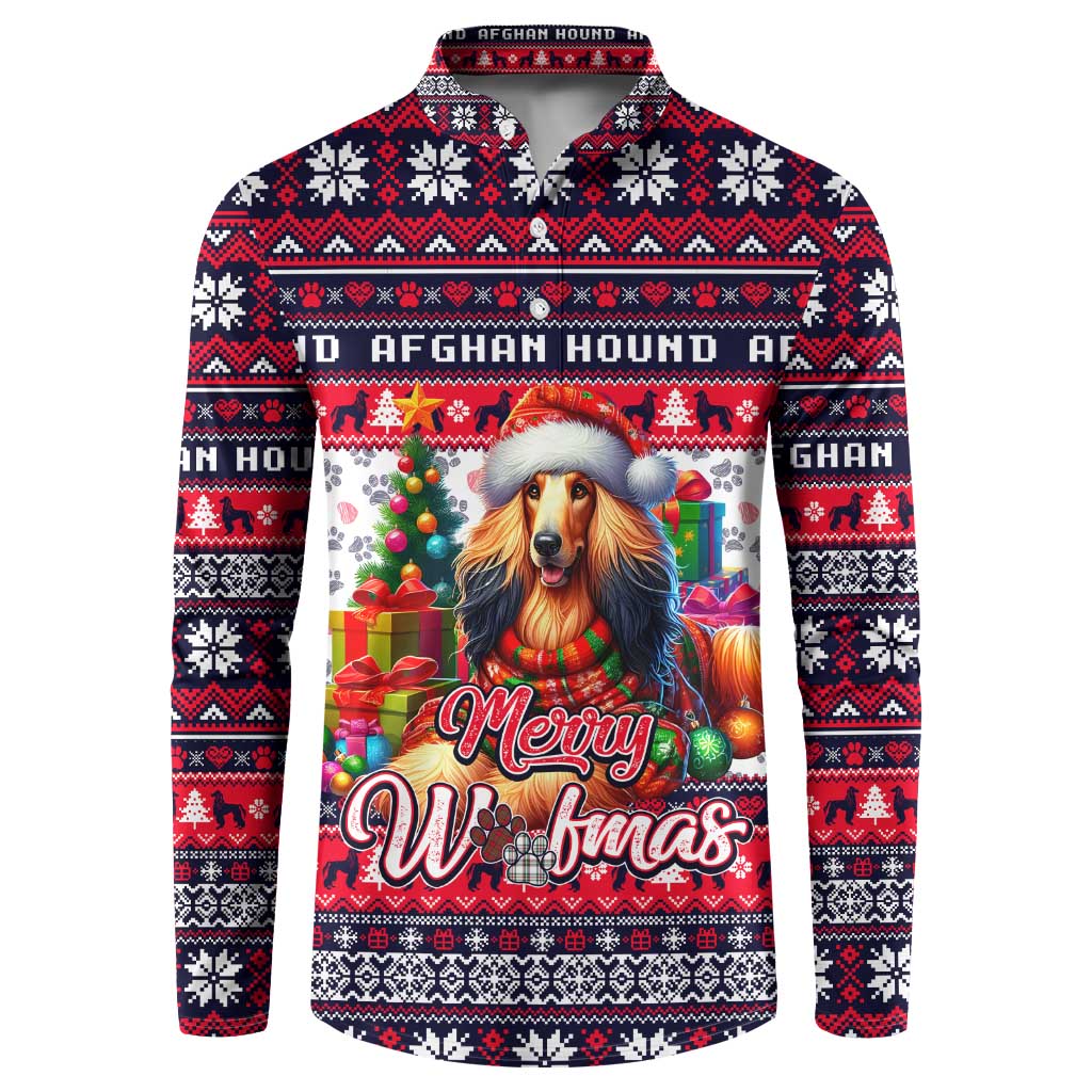 Afghan Hound Merry Woofmas Button Sweatshirt Christmas Dog Art Style - Wonder Print Shop