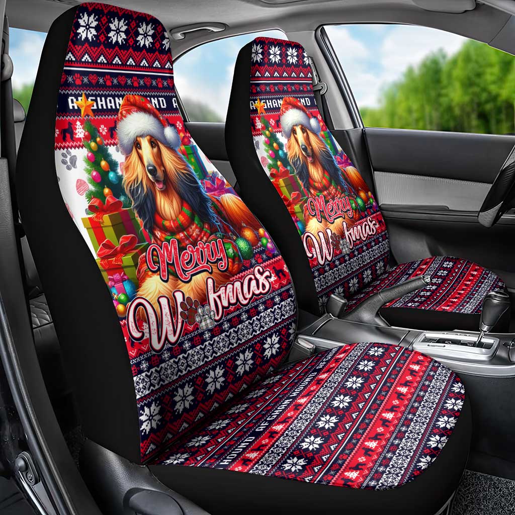 Afghan Hound Merry Woofmas Car Seat Cover Christmas Dog Art Style - Wonder Print Shop
