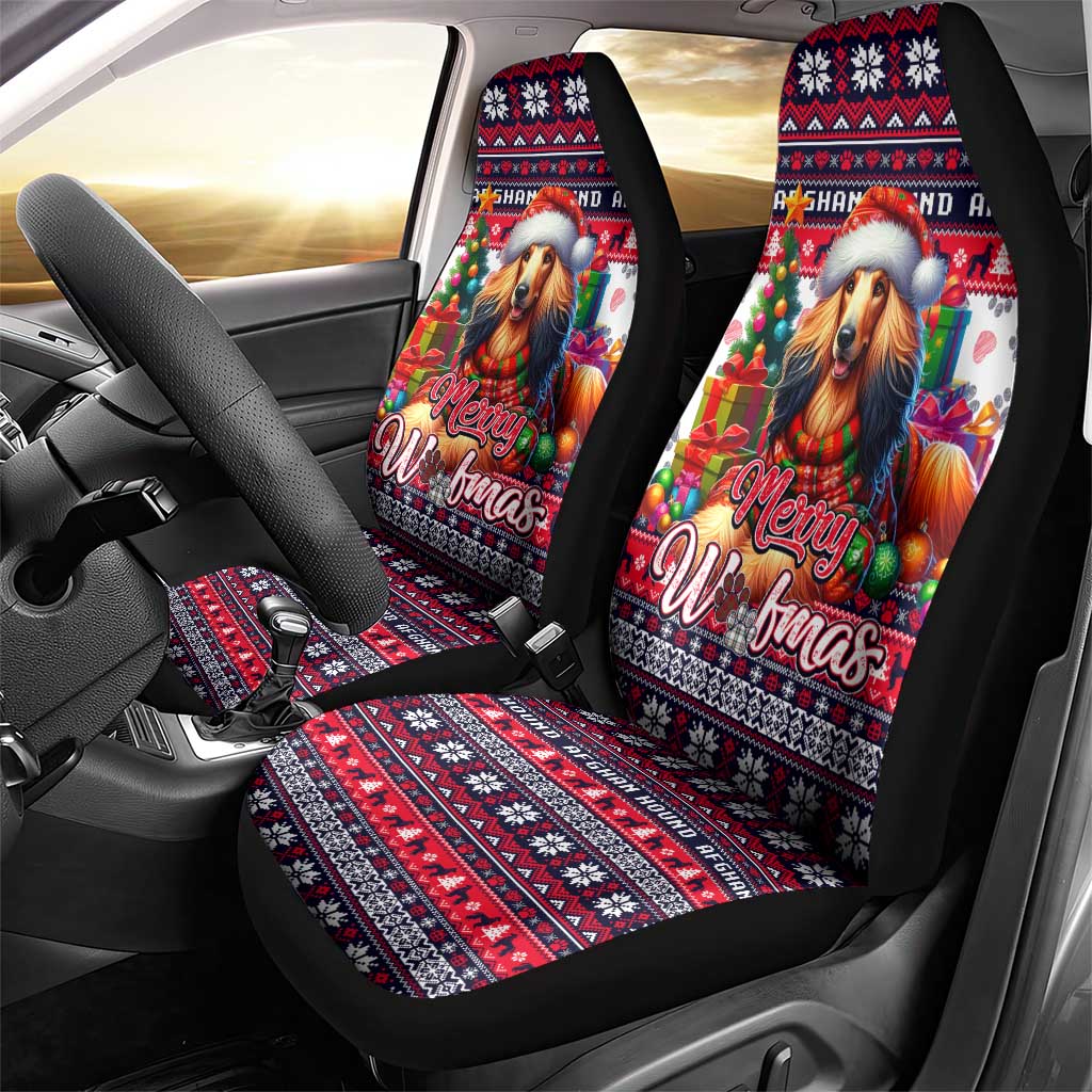 Afghan Hound Merry Woofmas Car Seat Cover Christmas Dog Art Style - Wonder Print Shop