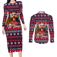 Afghan Hound Merry Woofmas Couples Matching Long Sleeve Bodycon Dress and Long Sleeve Button Shirt Christmas Dog Art Style - Wonder Print Shop