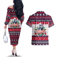 Afghan Hound Merry Woofmas Couples Matching Off The Shoulder Long Sleeve Dress and Hawaiian Shirt Christmas Dog Art Style - Wonder Print Shop