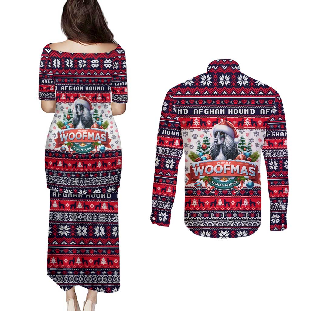 Afghan Hound Merry Woofmas Couples Matching Puletasi and Long Sleeve Button Shirt Christmas Dog Art Style - Wonder Print Shop