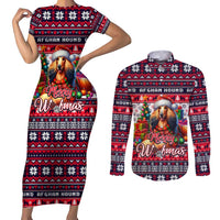 Afghan Hound Merry Woofmas Couples Matching Short Sleeve Bodycon Dress and Long Sleeve Button Shirt Christmas Dog Art Style - Wonder Print Shop