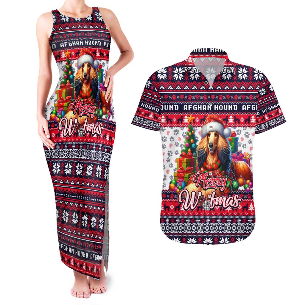 Afghan Hound Merry Woofmas Couples Matching Tank Maxi Dress and Hawaiian Shirt Christmas Dog Art Style - Wonder Print Shop