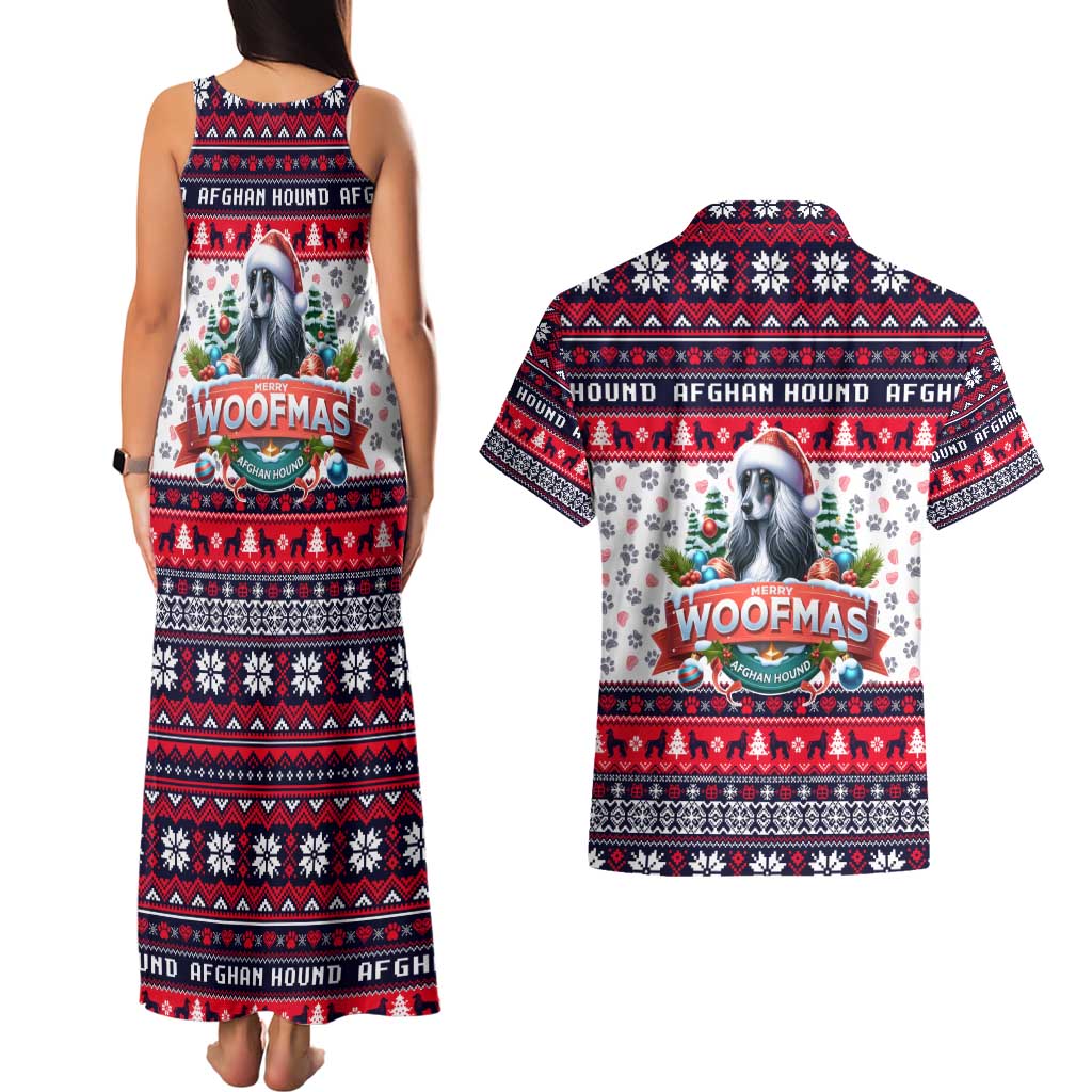 Afghan Hound Merry Woofmas Couples Matching Tank Maxi Dress and Hawaiian Shirt Christmas Dog Art Style - Wonder Print Shop