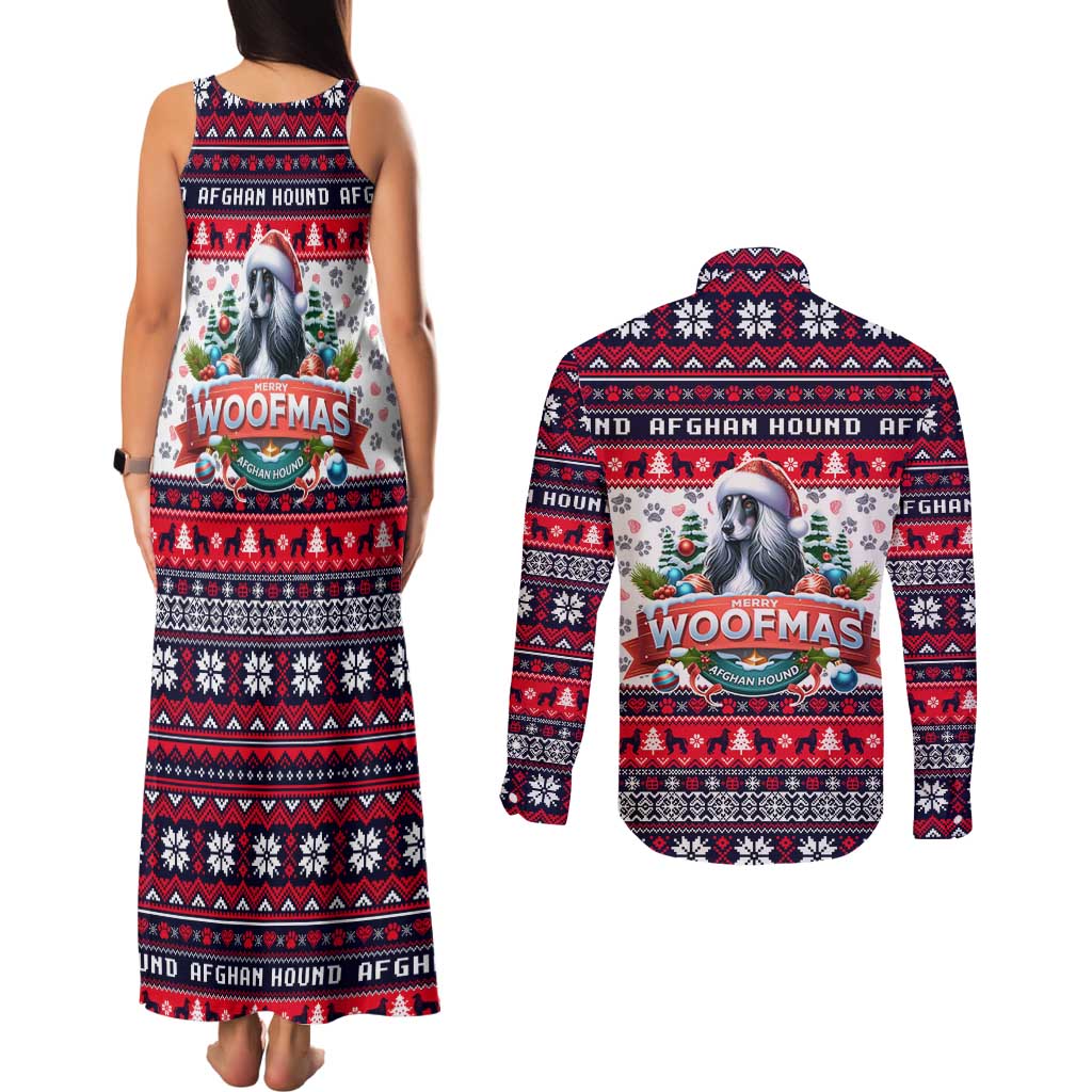 Afghan Hound Merry Woofmas Couples Matching Tank Maxi Dress and Long Sleeve Button Shirt Christmas Dog Art Style - Wonder Print Shop