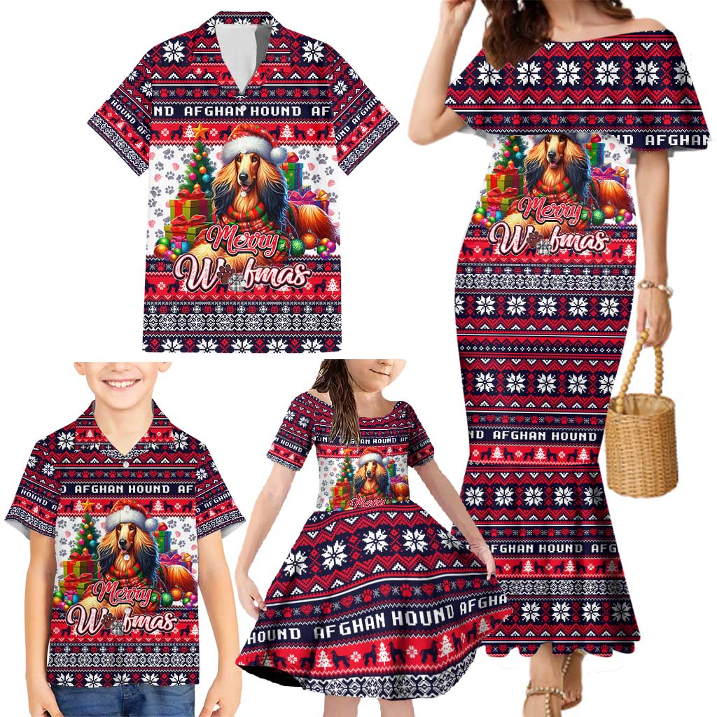 Afghan Hound Merry Woofmas Family Matching Mermaid Dress and Hawaiian Shirt Christmas Dog Art Style - Wonder Print Shop