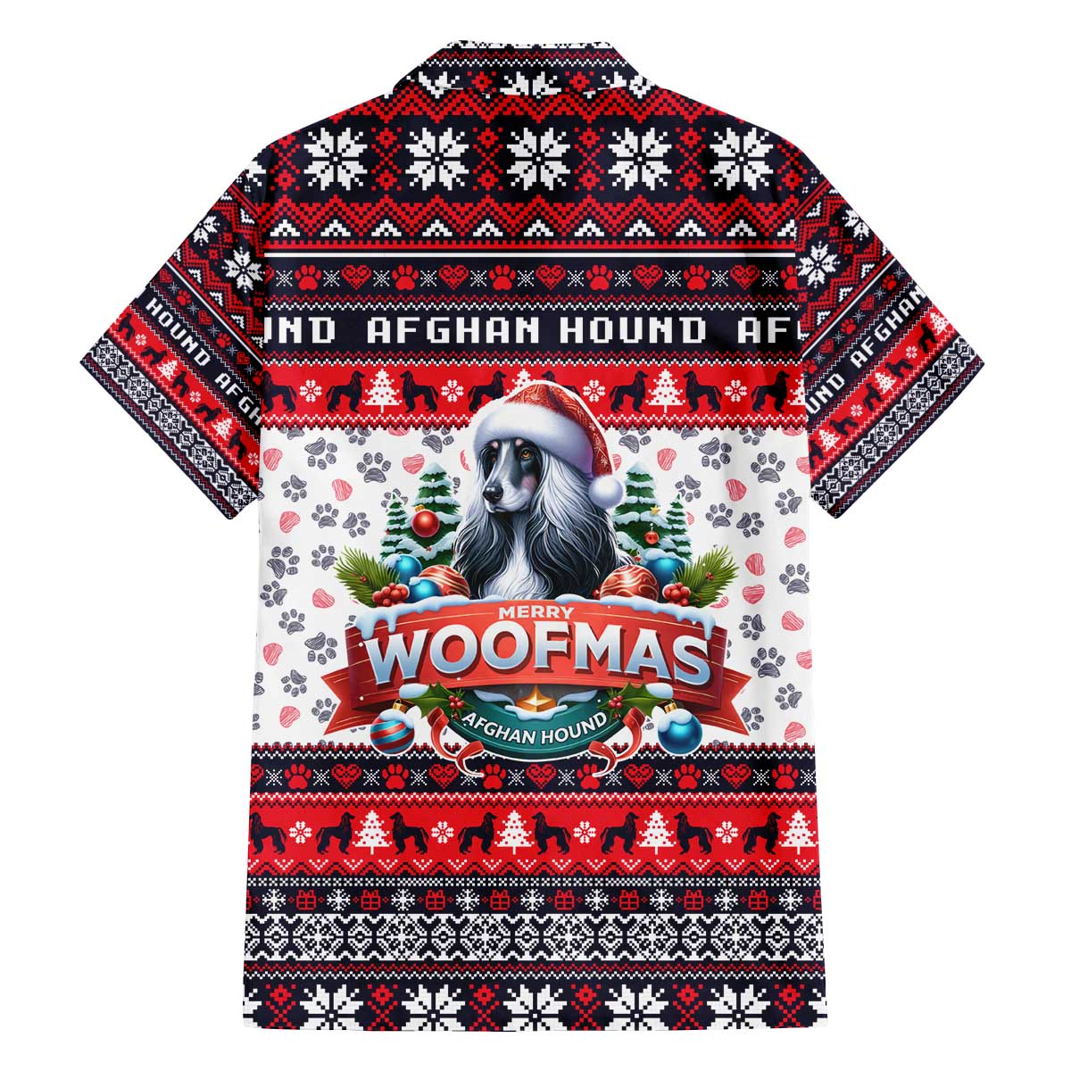 Afghan Hound Merry Woofmas Family Matching Off The Shoulder Long Sleeve Dress and Hawaiian Shirt Christmas Dog Art Style - Wonder Print Shop