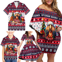 Afghan Hound Merry Woofmas Family Matching Off Shoulder Short Dress and Hawaiian Shirt Christmas Dog Art Style - Wonder Print Shop