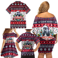 Afghan Hound Merry Woofmas Family Matching Off Shoulder Short Dress and Hawaiian Shirt Christmas Dog Art Style - Wonder Print Shop