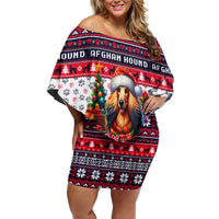 Afghan Hound Merry Woofmas Family Matching Off Shoulder Short Dress and Hawaiian Shirt Christmas Dog Art Style - Wonder Print Shop